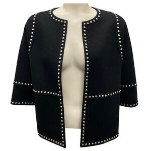 MICHAEL KORS COLLECTION BLACK STUDDED OPEN FRONT WOOL BLAZER